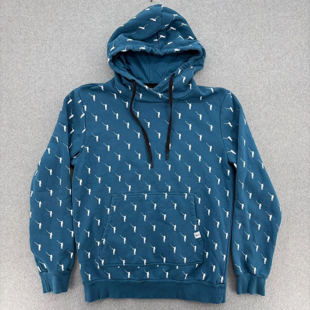 No Laying Up NLU Golf Hoodie Sweatshirt AOP Golfer Logo Print Mens Large Blue
